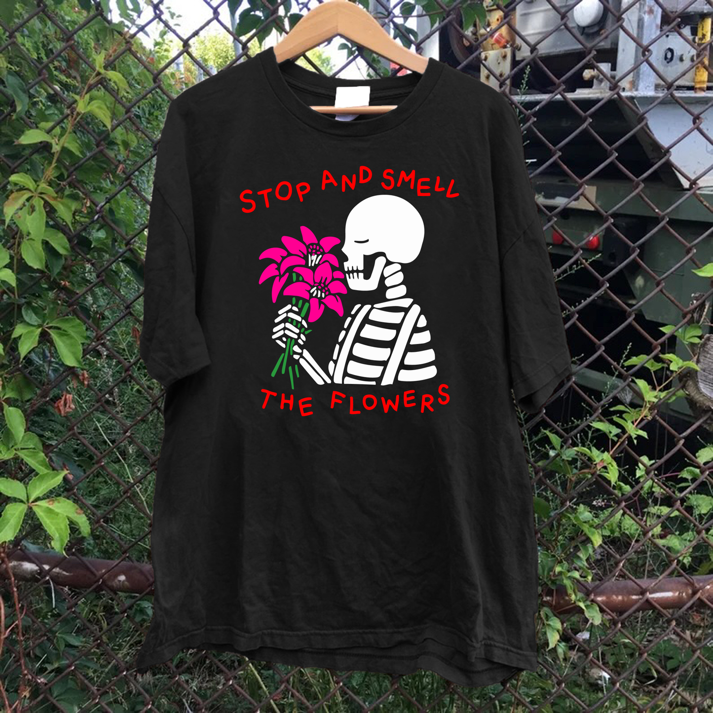 Stop And Smell The Flowers Skeleton Tee
